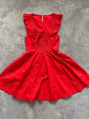 Free People Half Moon Red Ruffled Lace-Front Mini Dress